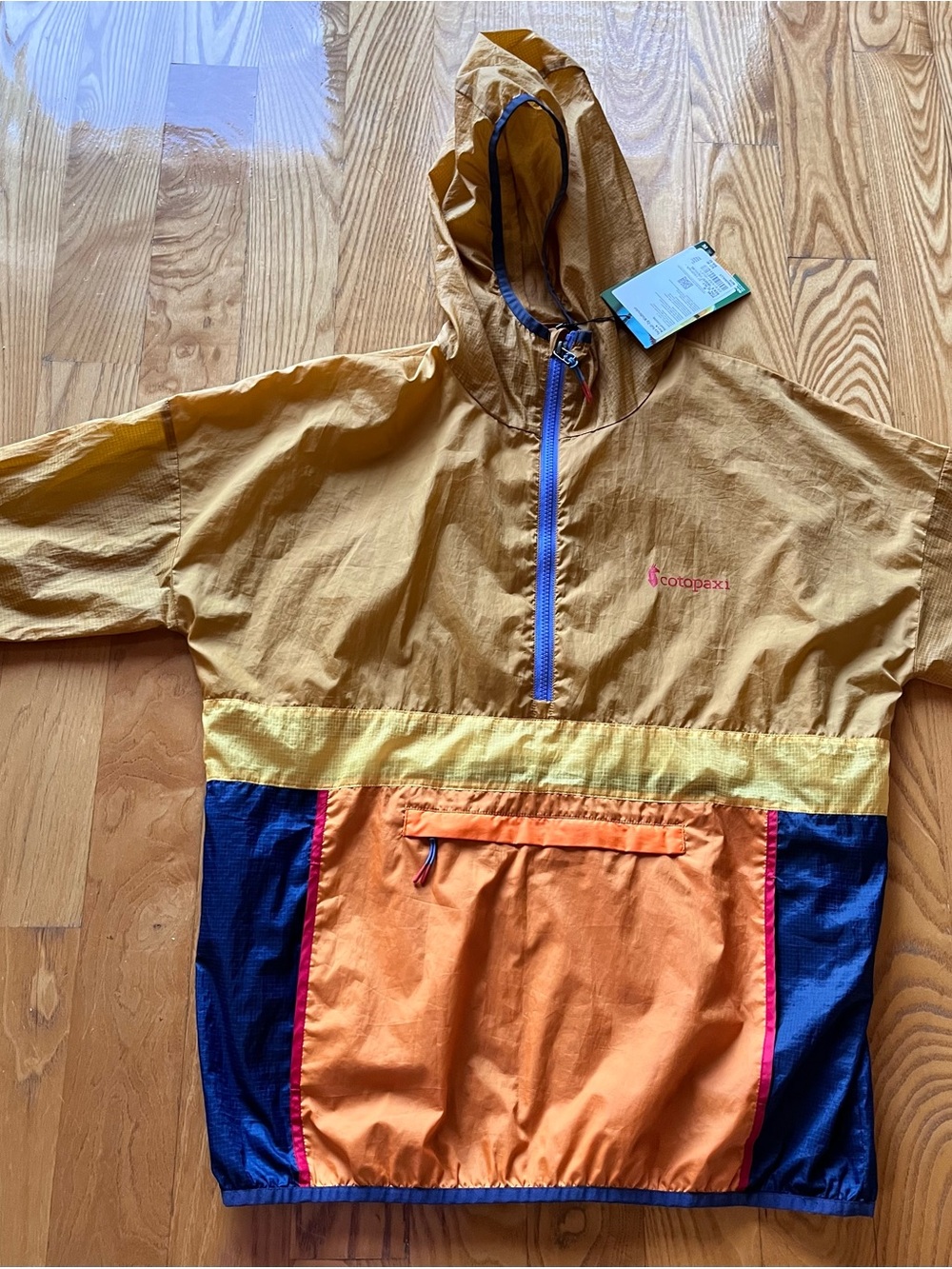 cotopaxi Desert Crossing Half-Zip Windbreaker in Mustard with Blue Trim